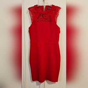 Express Red Lace Yoke Mini Sheath Dress